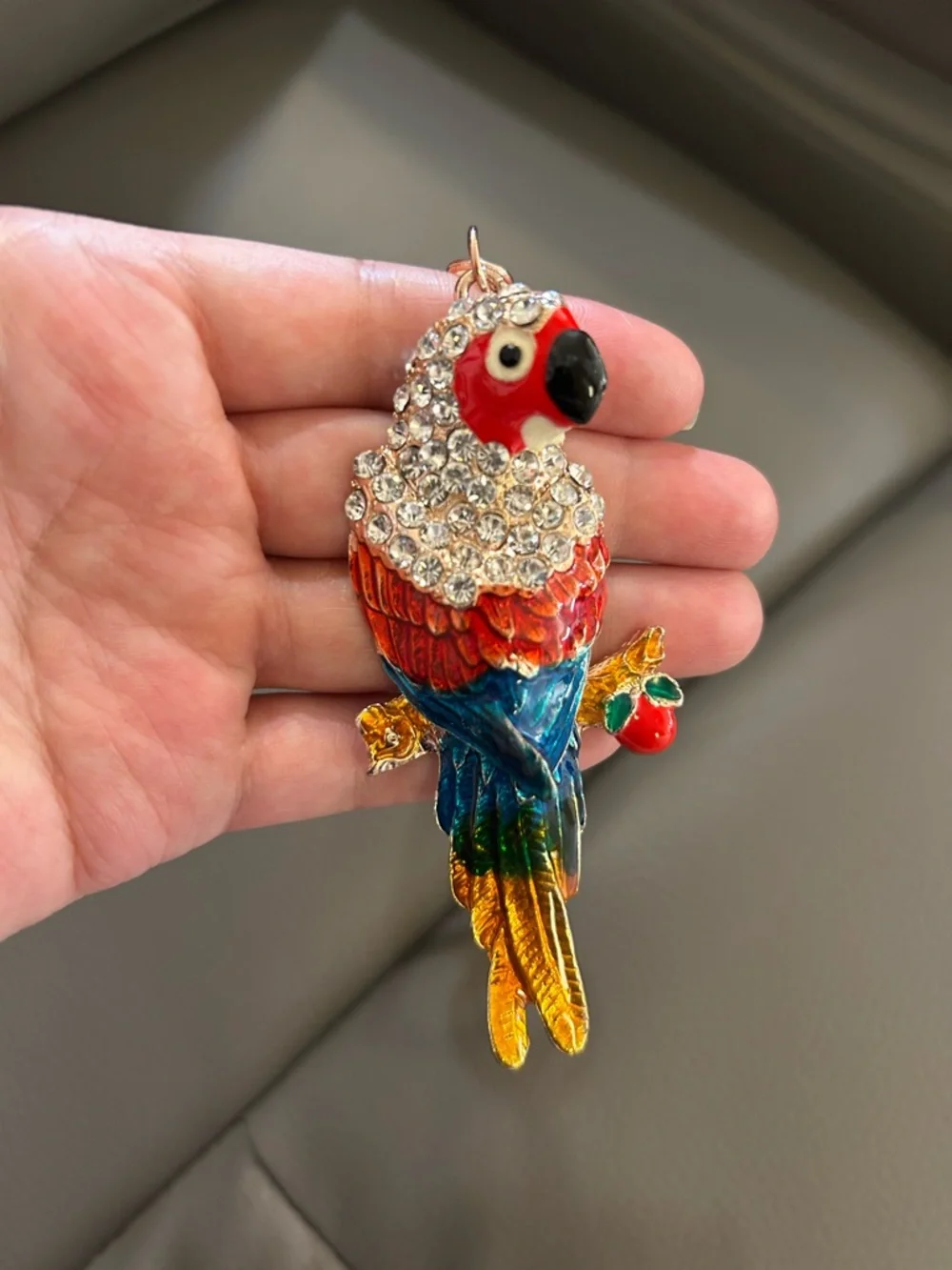 Rhinestone Parrot Keychain Bag Charm + No Touch Door Opener Tool